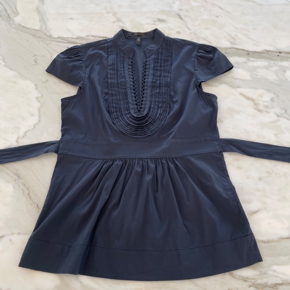 BCBG NAVY BLUE COTTON CAP SLEEVE BELTED COTTON TOP SMALL - Picture 10 of 16